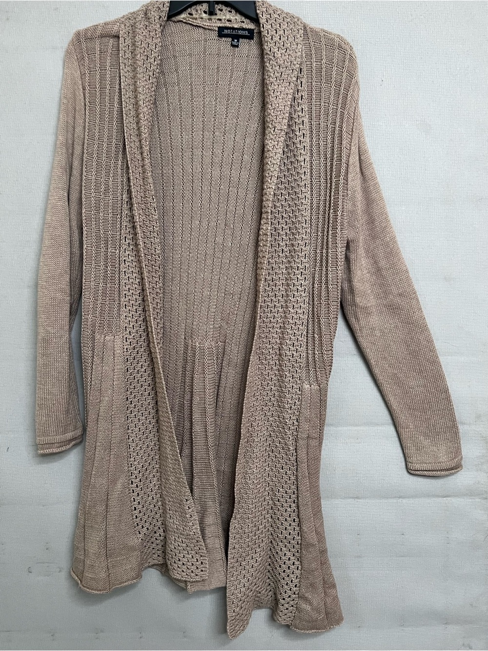 Notations Beige Open-Front Knit Cardigan